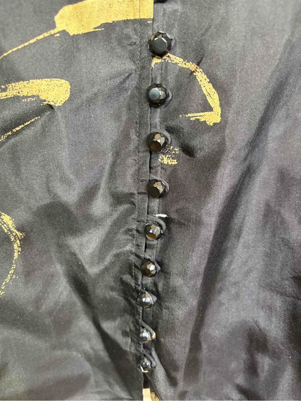 NWT Lauren Ralph Lauren 2 Piece 100% silk ruffle gold splash blouse skirt 4/6 S - Picture 14 of 16